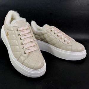 ALBERTO CICCIOLI 🇮🇹  WOMEN'S IVORY SOFT LEATHER COMFORT WINTER FUR SNEAKERS